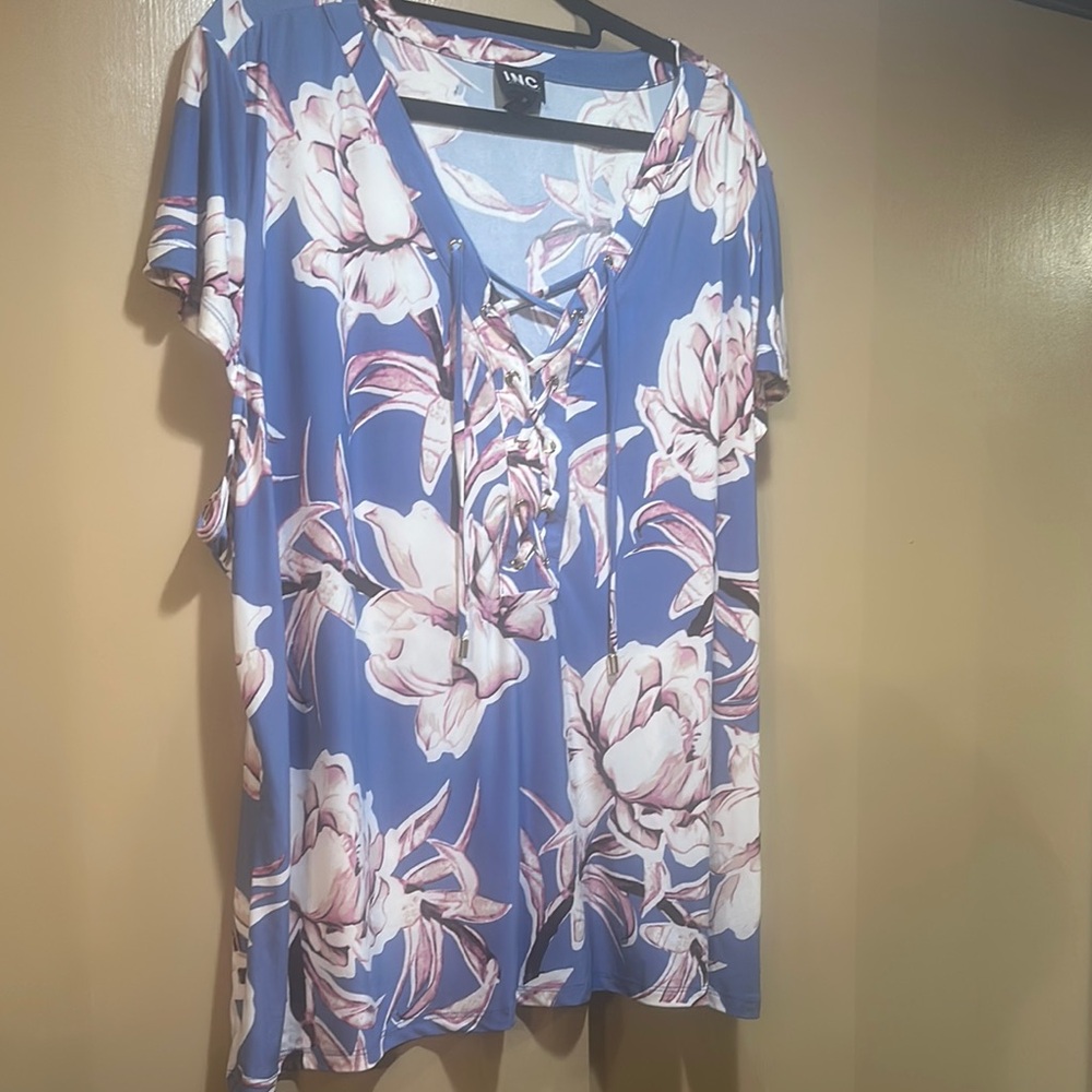 INC International Concepts Blue and White Tie Front Blouse